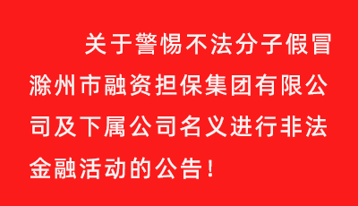 關(guān)于警惕不法分子假冒滁州市融資擔(dān)保集團有限公司及下屬公司名義進行非法金融活動的公告